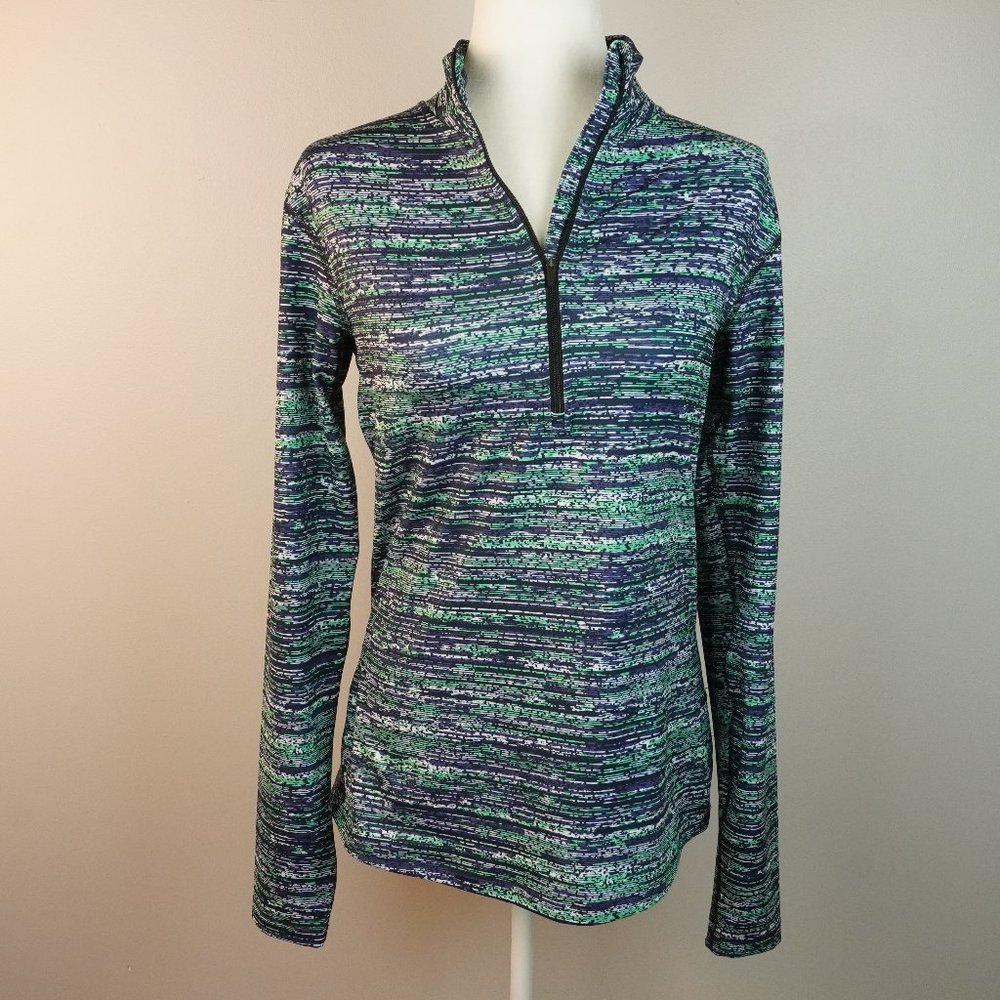 Nike Pro Dri Fit Blue Green White Pullover 1/4‎ Zip Top Size Large
